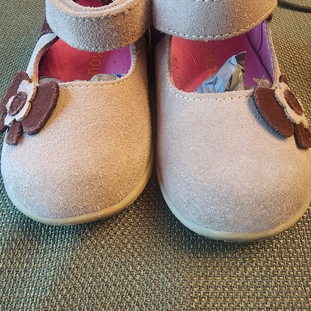 Sz 21 / U.S. 5-5.5 L'Amour Tan and Brown Kids Mary Jane Genuine Leather Shoes - Picture 2 of 6